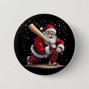 Macaron Rond 5 Cm Joueur de cricket de Noël Santa Fêtes d'hiver Xmas