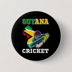 Macaron Rond 5 Cm Joueur de cricket guyanien Maillot drapeau Guyane