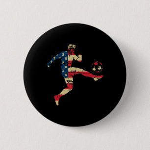 Macaron Rond 5 Cm Joueur de football silhouette drapeau américain Us