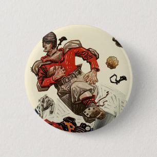 Macaron Rond 5 Cm Joueur de football vintage et mascotte bouledogue