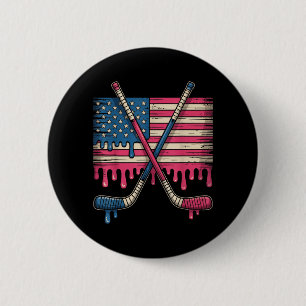 Macaron Rond 5 Cm Joueur de hockey Drapeau Américain Hockey Usa Crèm