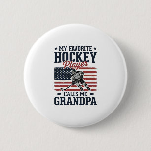 Macaron Rond 5 Cm Joueur de hockey préféré m'appelle grand-père vint