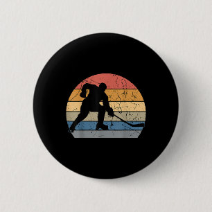 Macaron Rond 5 Cm Joueur de hockey sur gazon rétro vintage balayeur