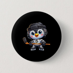 Macaron Rond 5 Cm Joueur de hockey sur glace Manchot de dessin animé