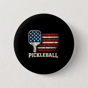 Macaron Rond 5 Cm Joueur de pickleball drapeau américain paddleball