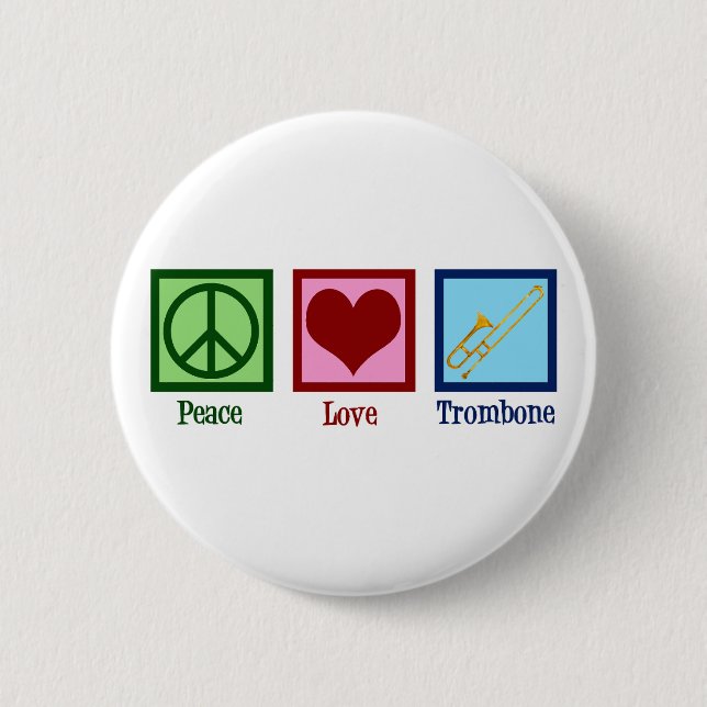 Macaron Rond 5 Cm Joueur de Trombone Peace Love (Devant)