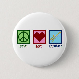 Macaron Rond 5 Cm Joueur de Trombone Peace Love