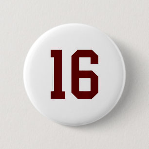 Macaron Rond 5 Cm Joueur en maillot marron et blanc numéro 16 Unifor