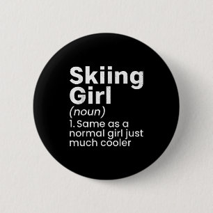 Macaron Rond 5 Cm Joueuse de ski de sports d'hiver Définition drôle
