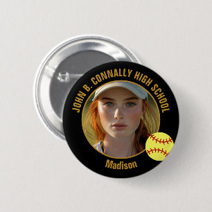 Macaron Rond 5 Cm Joueuse de softball Black Gold Photo Lycée