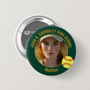 Macaron Rond 5 Cm Joueuse de softball Green Gold Photo Lycée