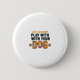 Macaron Rond 5 Cm Jouez Avec Votre Chien Dessin de Gravure Vintage D