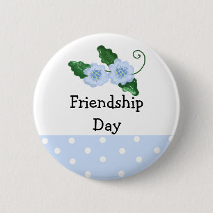 Macaron Rond 5 Cm Jour d'amitié florale bleu doux
