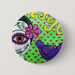 Macaron Rond 5 Cm Jour de la mort Bouton "Catrina"