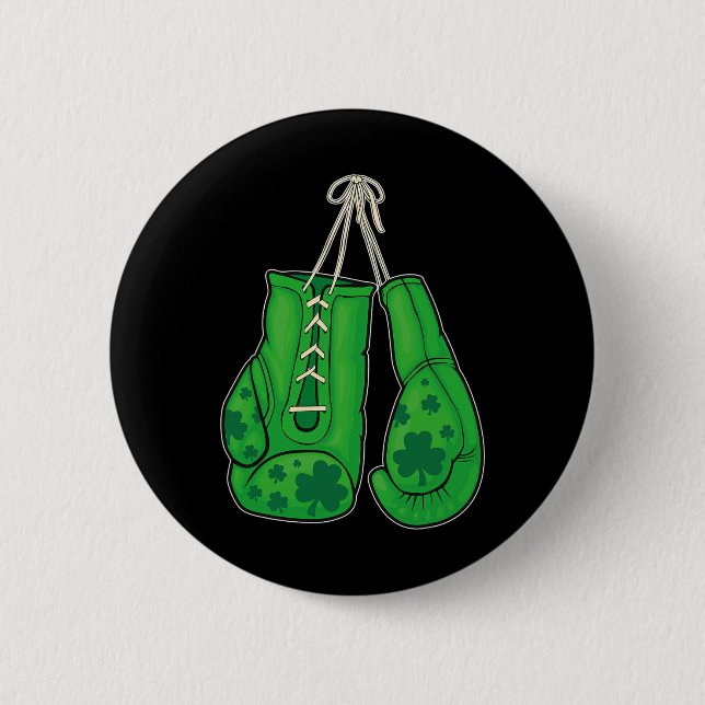 Macaron Rond 5 Cm Jour de la Saint Patrick Boxer Gants Vert Lucky Sh (Devant)