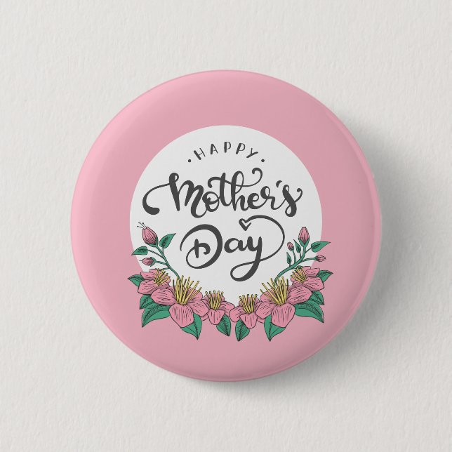 Macaron Rond 5 Cm Jour des mères floral élégant | Bouton d'épingle (Devant)