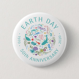Macaron Rond 5 Cm Jour des terres 50e anniversaire 1970-2020 Animaux
