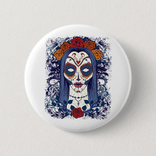 Macaron Rond 5 Cm Jour D'Halloween De La Mort, Femme De Crâne De Suc