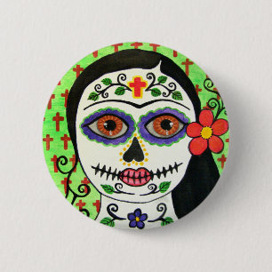 Macaron Rond 5 Cm Jour du bouton de la catrina morte