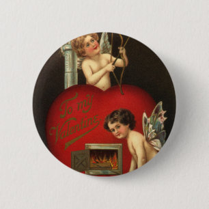 Macaron Rond 5 Cm Jour vintage des Valentines Cupide, Anges brûlant 