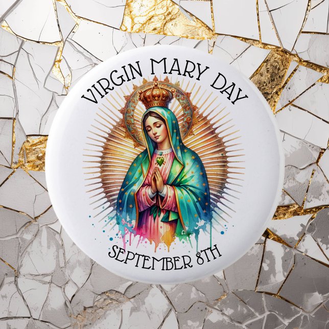 Macaron Rond 5 Cm Journée de la Vierge Marie | 8 septembre (Créateur téléchargé)