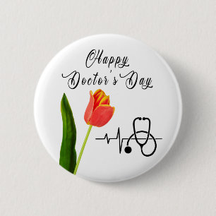 Macaron Rond 5 Cm Journée des médecins au tulipe orange élégant et s