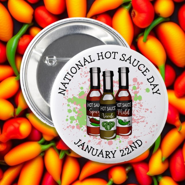 Macaron Rond 5 Cm Journée nationale de la sauce chaude | 22 janvier (Créateur téléchargé)