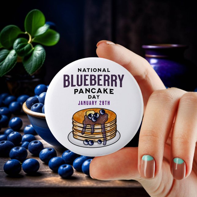Macaron Rond 5 Cm Journée nationale des crêpes aux bleuets 28 janvie (Créateur téléchargé)