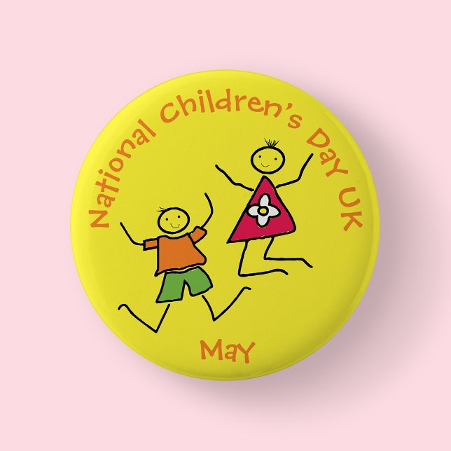Macaron Rond 5 Cm Journée nationale moderne amusante jaune des enfan (National Children's Day UK Button)