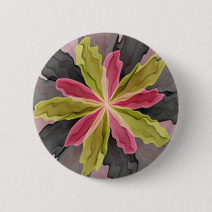 Macaron Rond 5 Cm Joy, Vert rose Anthracite Imaginaire Fleur Fractal