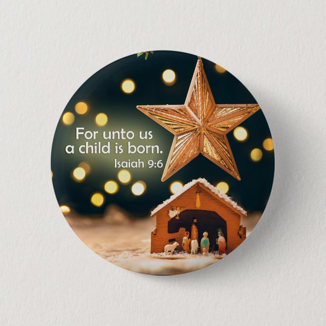 Macaron Rond 5 Cm Joyeuse crèche de Noël sous étoile (Devant)