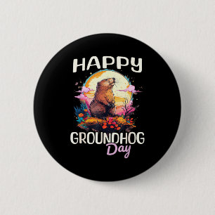 Macaron Rond 5 Cm Joyeuse Fête de la Marmotte Femmes Graphisme Rétro