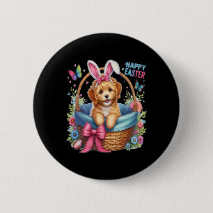 Macaron Rond 5 Cm Joyeuse fête de Pâques Chien Goldendoodle Amateurs