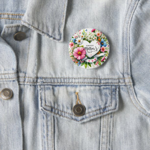 Macaron Rond 5 Cm Joyeuse Fête des mères Coeur floral