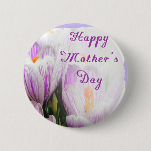 Macaron Rond 5 Cm Joyeuse fête des mères Violette et Blanche Tulipes