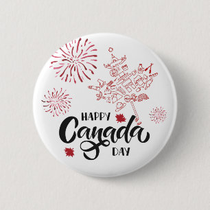 Macaron Rond 5 Cm Joyeuse Fête du Canada Épinglette
