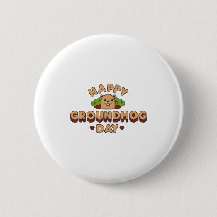 Macaron Rond 5 Cm Joyeuse fête du marmotte hommes femmes garçons fil