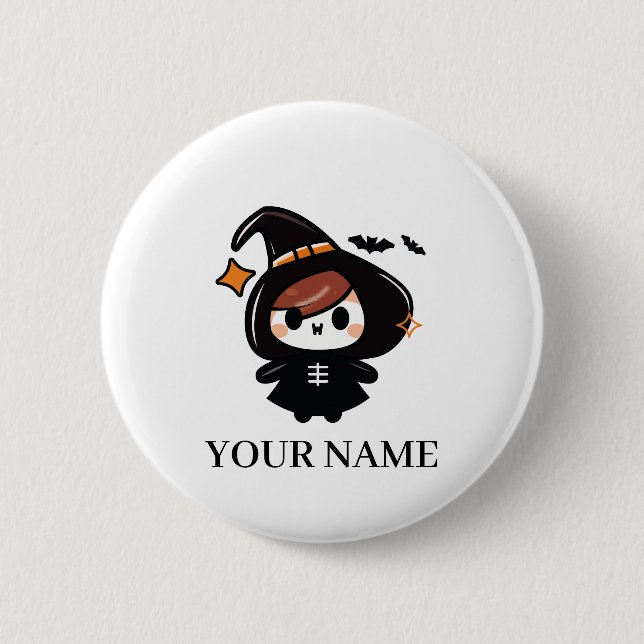 Macaron Rond 5 Cm Joyeuse Halloween Sorcière (Devant)