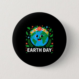 Macaron Rond 5 Cm Joyeuse Journée de la Terre Mignonne Terre Avec Fl