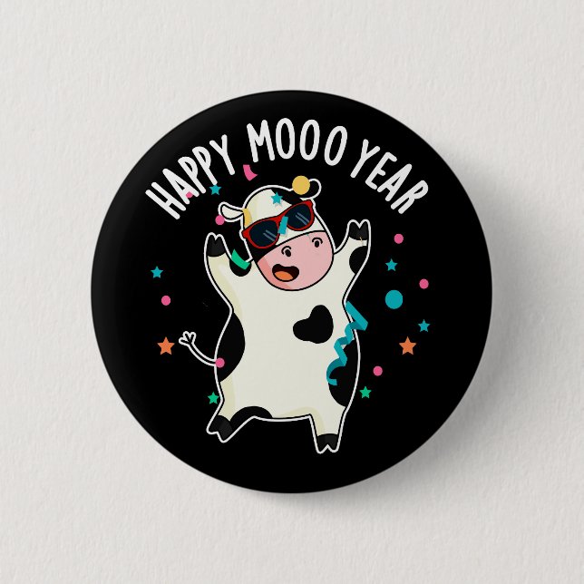 Macaron Rond 5 Cm Joyeuse Moo Année Funny Cow Pun Dark BG (Devant)