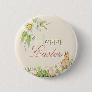 Macaron Rond 5 Cm Joyeuse Pâques Doux Lapin Aquarelle Florale