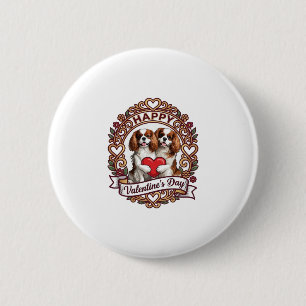 Macaron Rond 5 Cm Joyeuse Saint-Valentin Chien Cadre floral à coeur