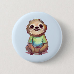 Macaron Rond 5 Cm Joyeuse Sloth portant une chemise mignonne