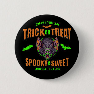 Macaron Rond 5 Cm Joyeuses apparitions   Chauves-souris Halloween de