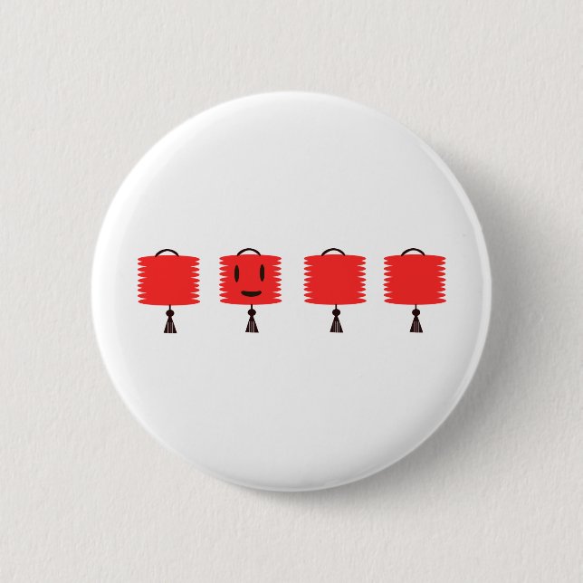 Macaron Rond 5 Cm Joyeuses lanternes rouges (Devant)