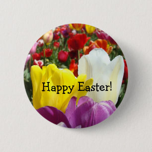 Macaron Rond 5 Cm Joyeuses Pâques ! boutons Coloré Tulipe Fleurs