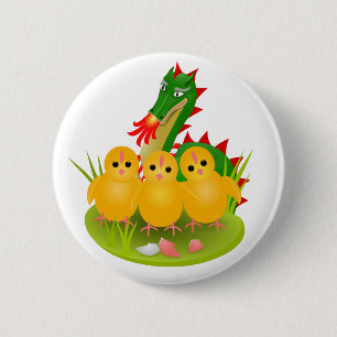 Macaron Rond 5 Cm Joyeuses Pâques de trois poussins et Dragon de Mon