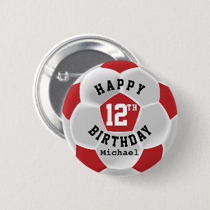 Macaron Rond 5 Cm Joyeux 00e anniversaire - Bal de football rouge