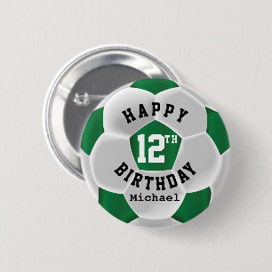 Macaron Rond 5 Cm Joyeux 00e anniversaire - Dark Green Soccer Ball