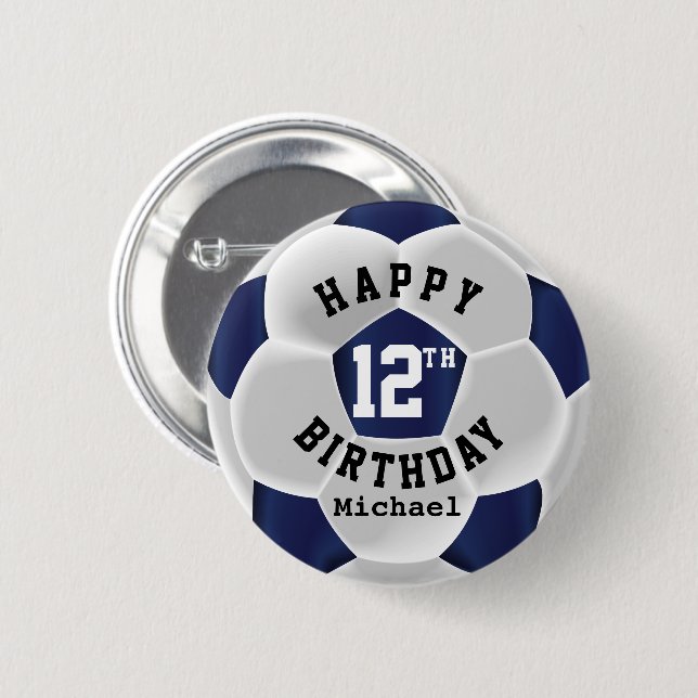 Macaron Rond 5 Cm Joyeux 00th anniversaire - ballon de football (Devant & derrière)